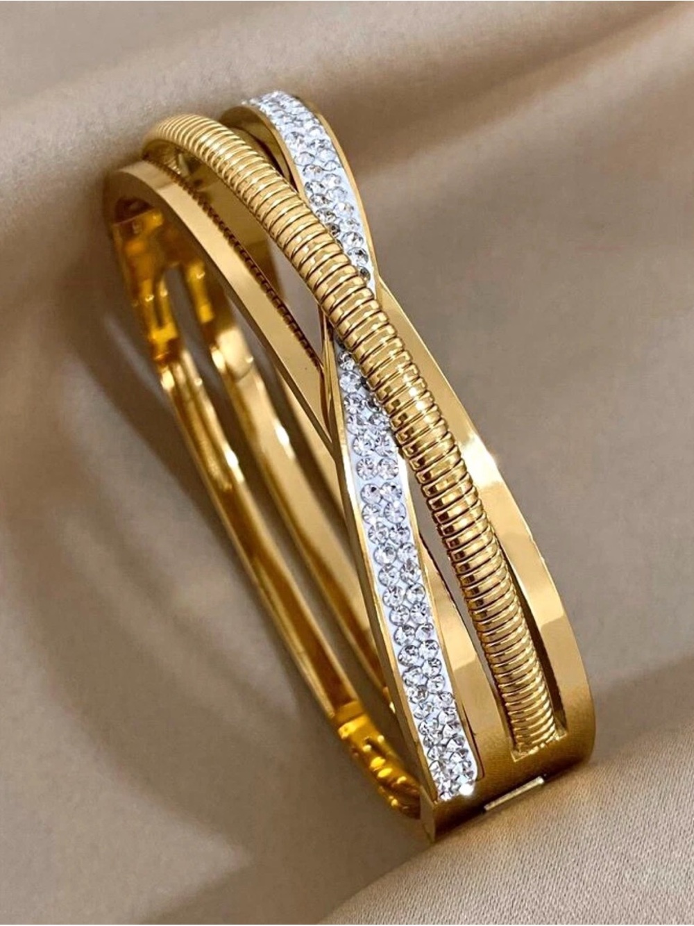 Elegant Gold Crystal Accented Women's Bangle Bracelet